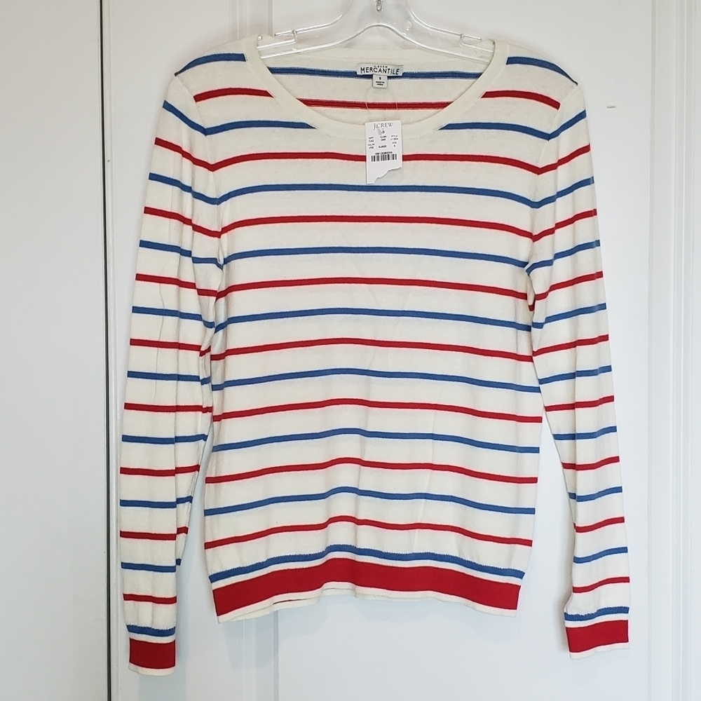 NWT J. Crew Mercantile Mixed Stripe Cotton Lightweight Sweater Red Blue S